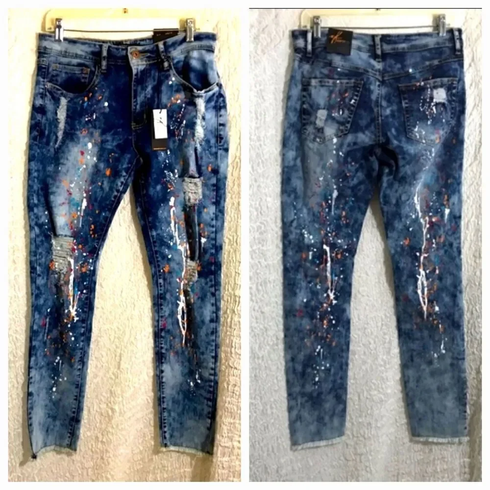 REDFOX JEANS NWT Paint Splatter Skinny Style Size 13